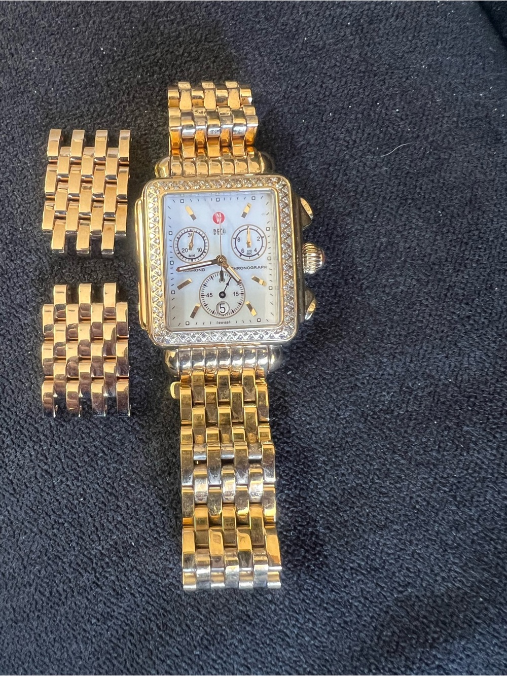 Michele Deco Gold Chronograph Bracelet Watch